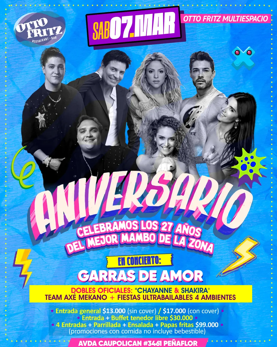 Aniversario Ottofritz 27 Años: Garras de Amor en Concierto — 15 mar. 2026