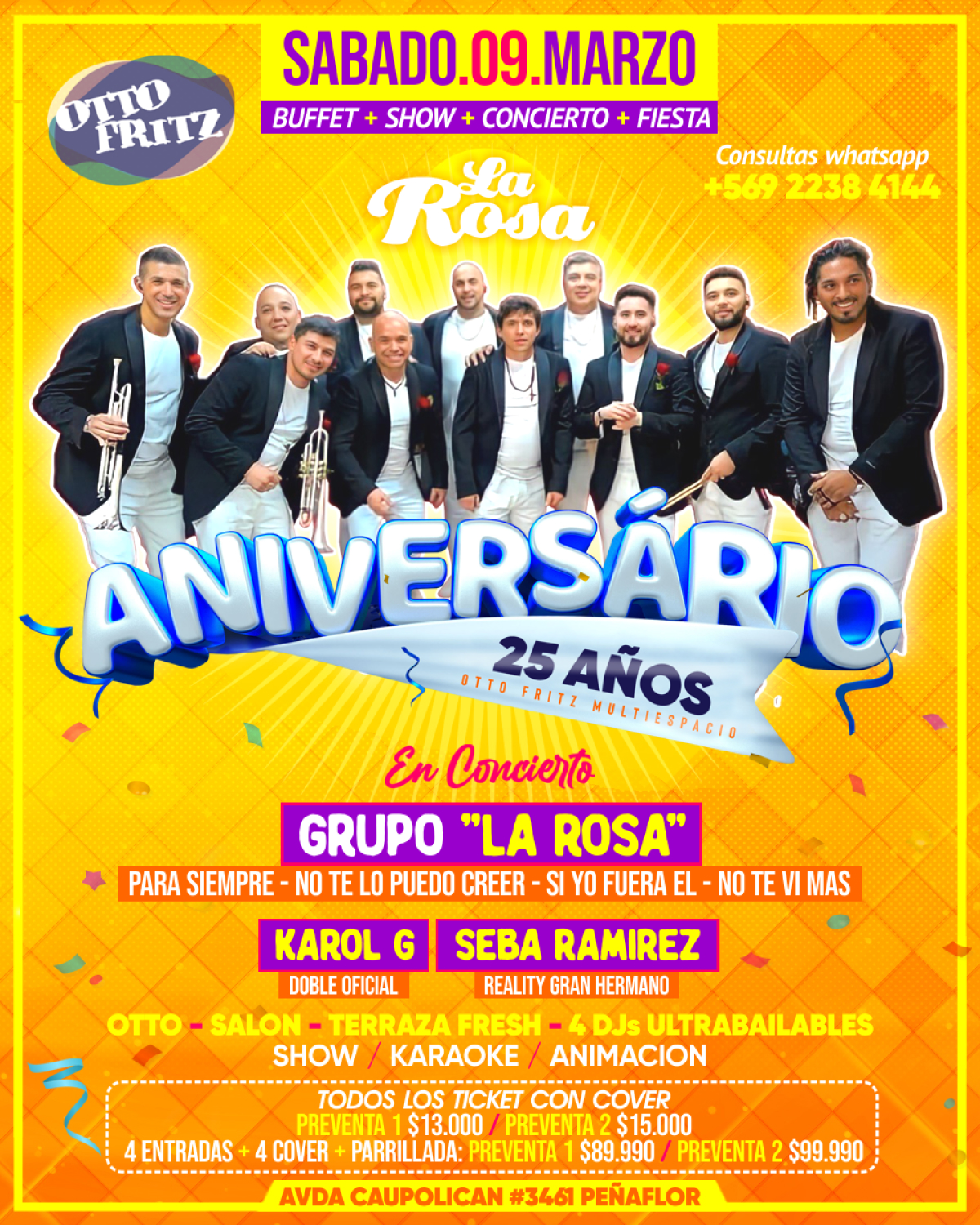 Aniversario Ottofritz 25 Años: Grupo La Rosa + Fiesta Bailable — 09 mar. 2024
